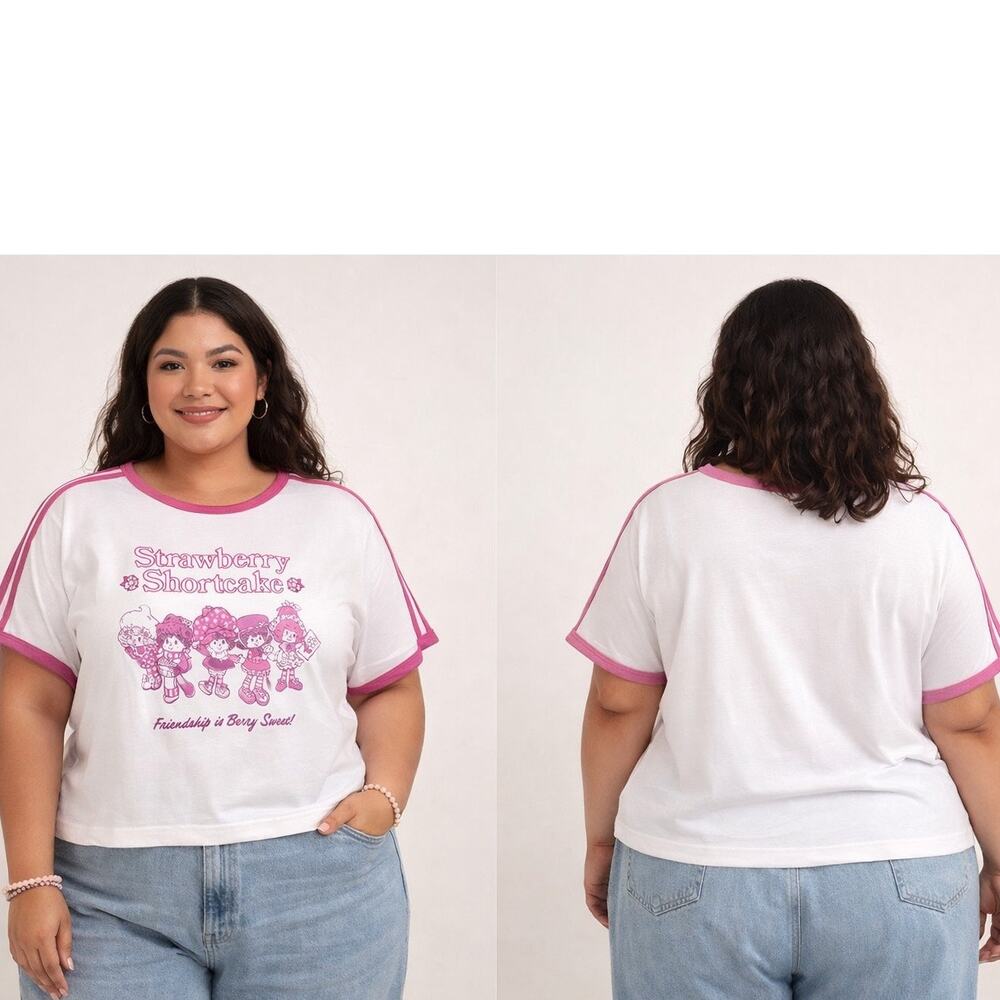 Strawberry Shortcake Ringer Tee XXL (20) Pink White Graphic Shirt Y2K Cute Retro